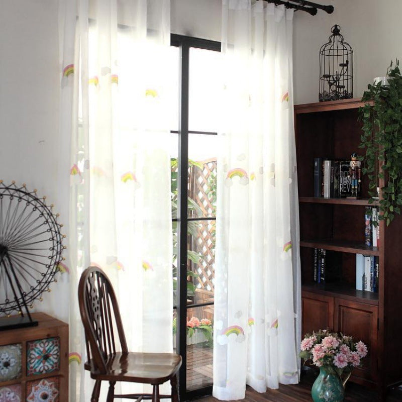 Children's Rainbow Gauze Curtains With Pastoral Embroidery - My Store