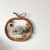 Handmade Rattan Retro Round Mirror Apple Mirror Household Make-up Mirror Wall Hanging Porch Decoration - My Store