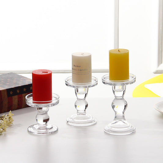 Glass Candle Holder Transparent Glass Set Candle Holder High Foot Crafts Wax Holder - My Store