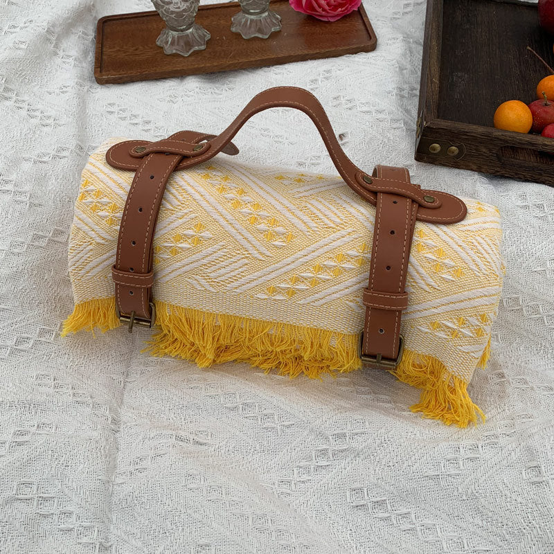 New Chessboard Plaid Knitted Thickened Camping Rugs Picnic Mat Fashion Tassel - My Store