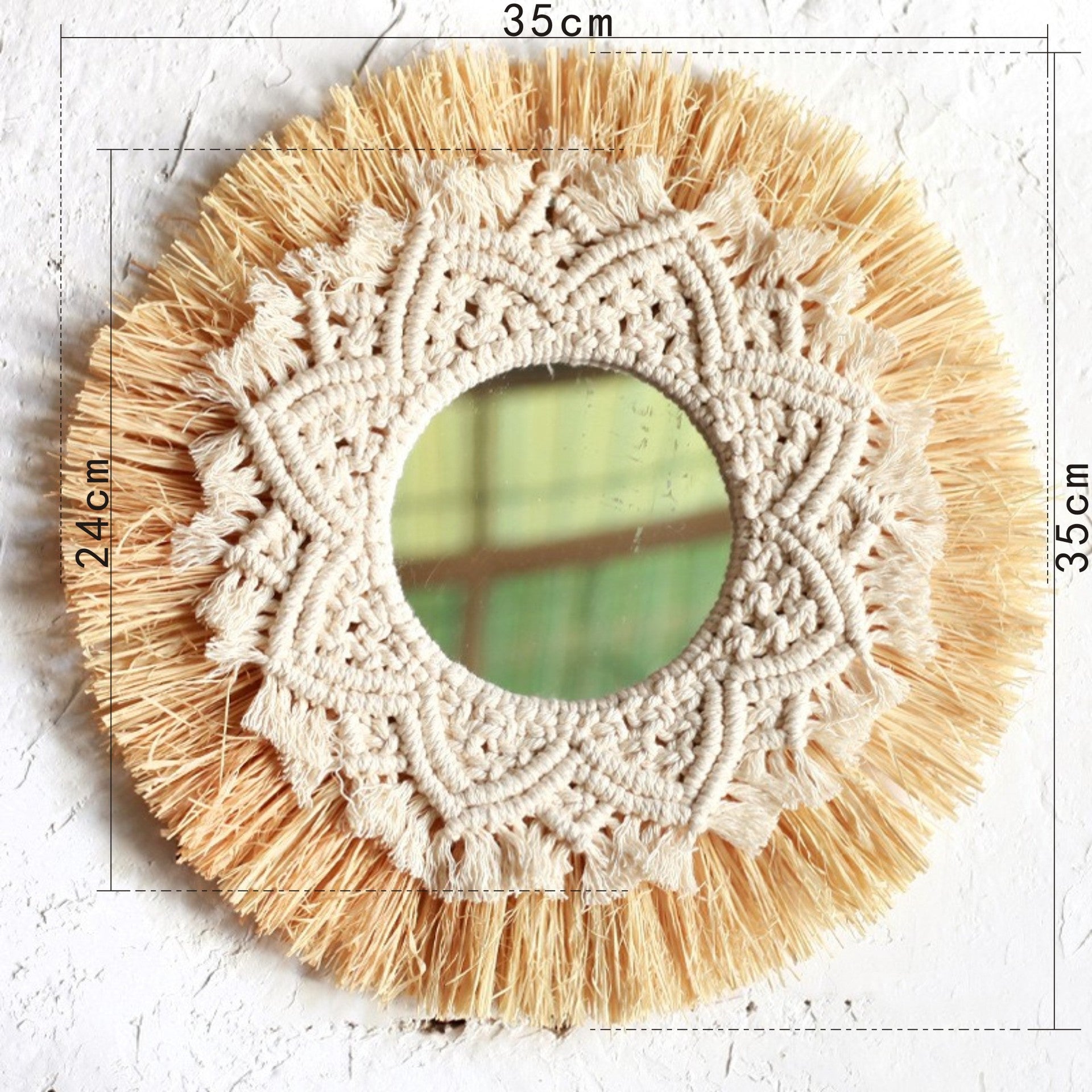 Hand-woven Raffia Mirror Wall Decoration - My Store
