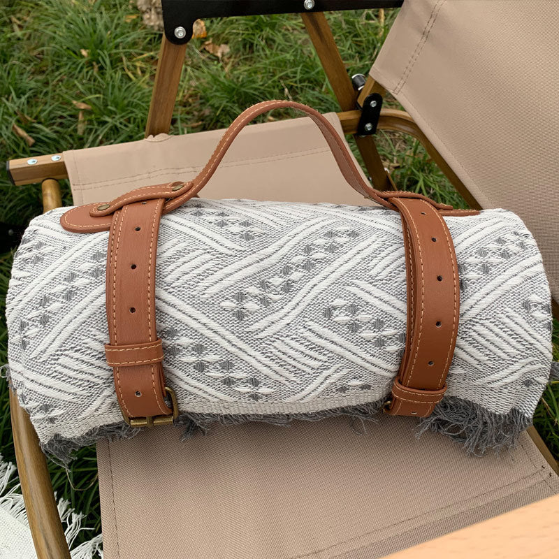 New Chessboard Plaid Knitted Thickened Camping Rugs Picnic Mat Fashion Tassel - My Store