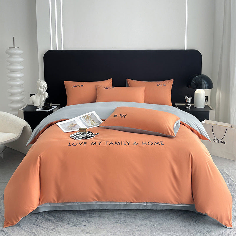 Contrast Color Pure Cotton Minimalist Bed Sheets Bedding Set - My Store