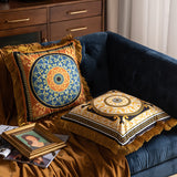 Pillow Sofa High-grade Sense Duplex Printing Tassel Waist Pillow Back Luxury Pillows - My Store