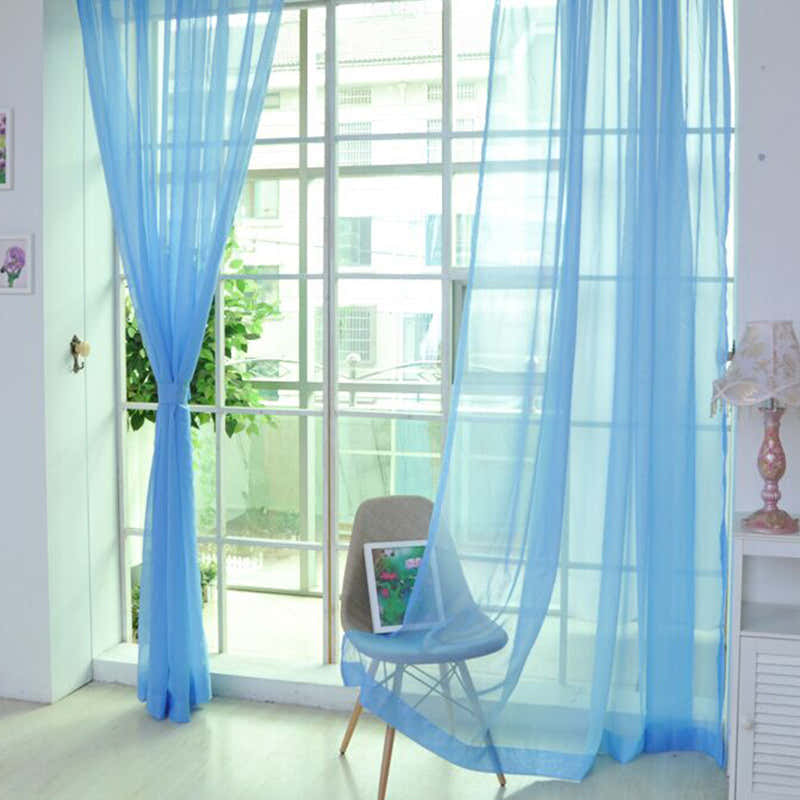 Solid Color Glass Mesh Curtains Transparent Color Ready-made Curtain Punch-free - My Store