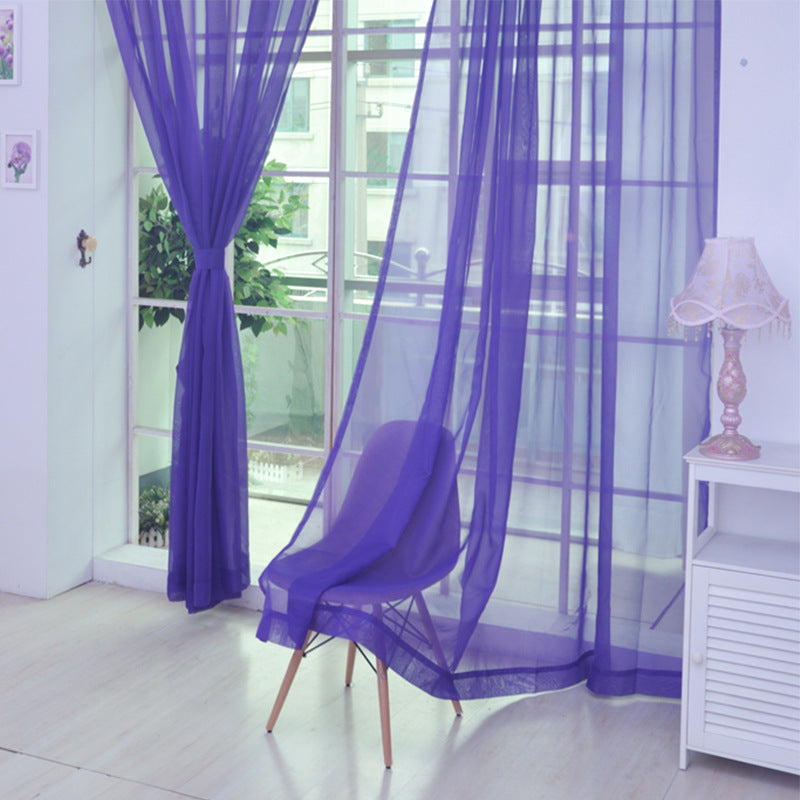 Solid Color Glass Mesh Curtains Transparent Color Ready-made Curtain Punch-free - My Store