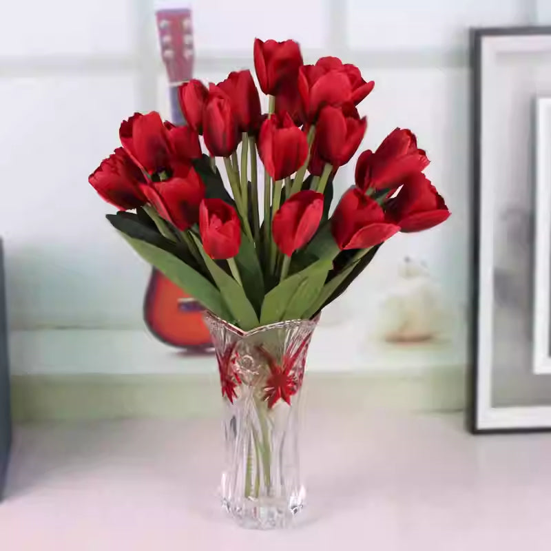Tulip Artificial Flowers Artificial Floral Arrangement Glass Vase Set - My Store