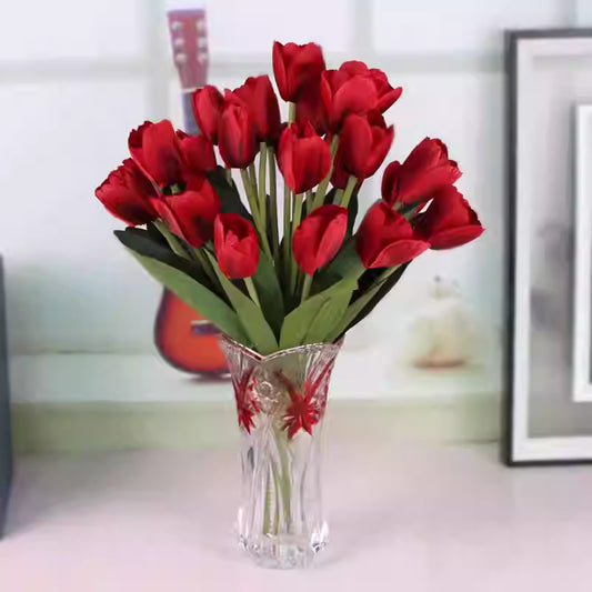 Tulip Artificial Flowers Artificial Floral Arrangement Glass Vase Set - My Store