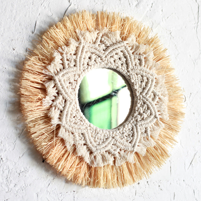 Hand-woven Raffia Mirror Wall Decoration - My Store