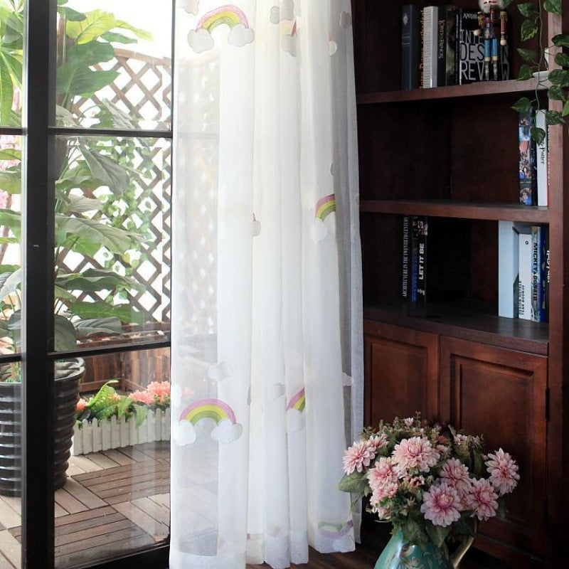 Children's Rainbow Gauze Curtains With Pastoral Embroidery - My Store