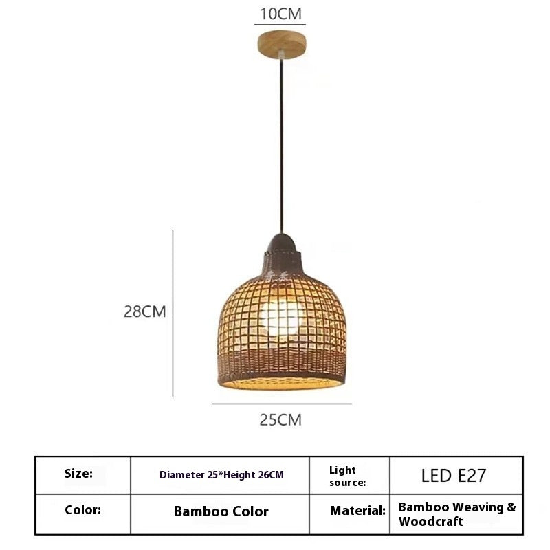 Dining Room Chandelier Retro Tea Room Living Room Bedroom Wooden Rattan Lamps - My Store