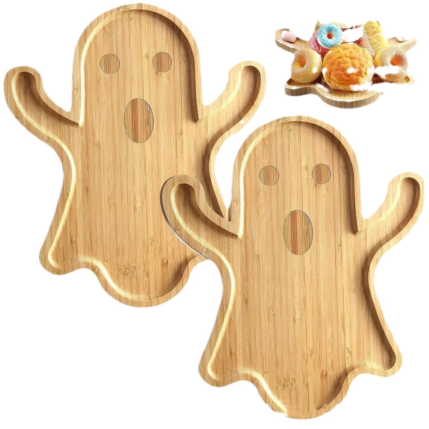 Halloween Ghost Wood Pan Plates Fruit Dishes Decorative Tray Dishes Funny Bamboo Wood Cheese Platter Tray For Candy Cookie Kitchen Gadgets - My Store