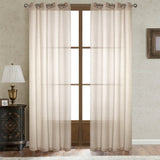 Faux Linen Grommet Sheer Curtains, Solid Color Semi Transparent Voile Curtain Panels, Modern Simple Window Drapes For Bedroom Living Room, Ready Made Home Window Curtain - My Store