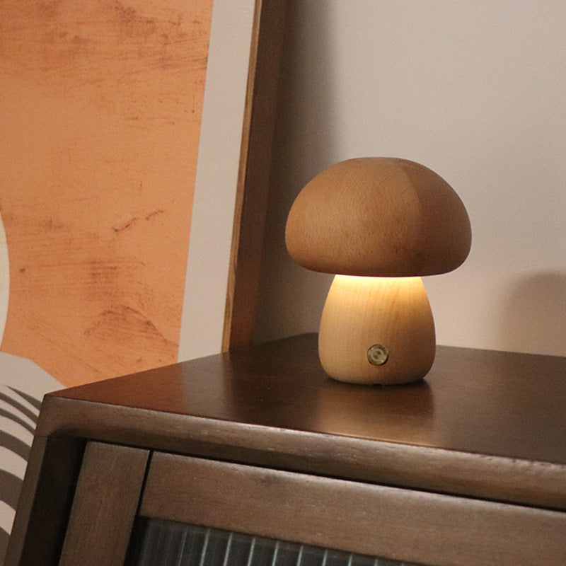 INS Wooden Cute Mushroom LED Night Light With Touch Switch Bedside Table Lamp For Bedroom Childrens Room Sleeping Night Lamps Home Decor - My Store