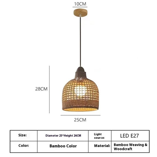 Dining Room Chandelier Retro Tea Room Living Room Bedroom Wooden Rattan Lamps - My Store