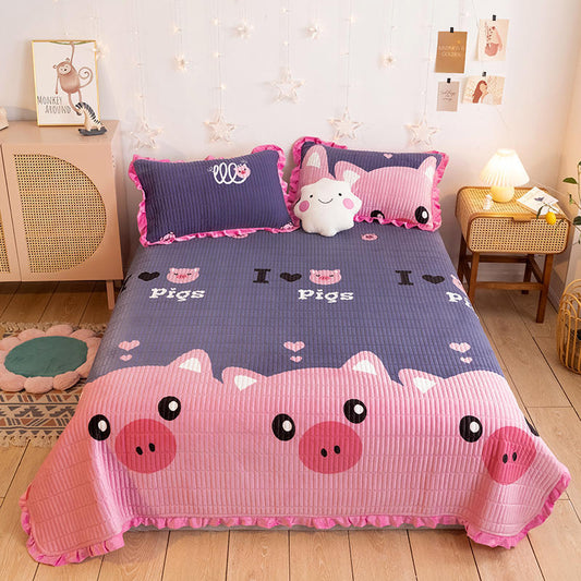 Crystal Velvet Bed Cover With Warm Quilted Sheets Korean Style - My Store