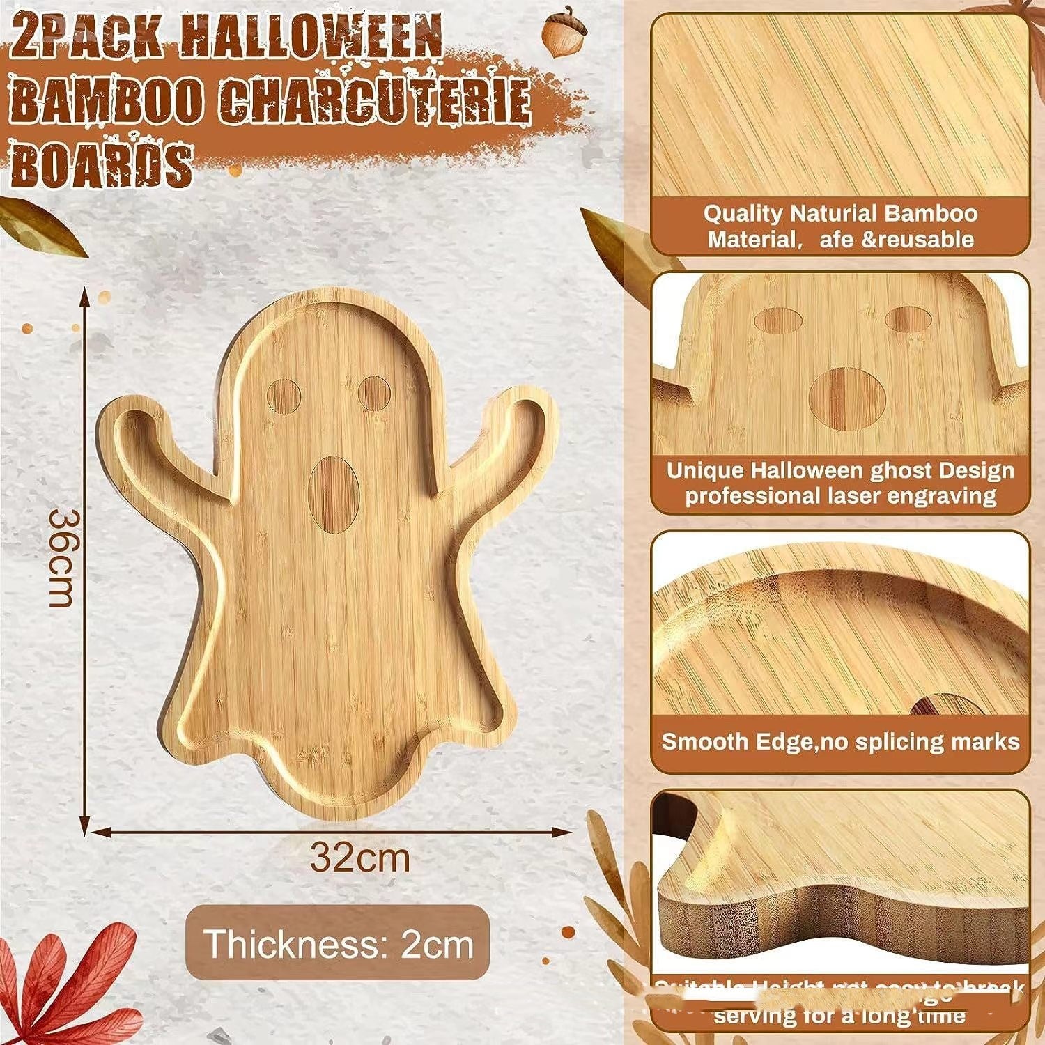 Halloween Ghost Wood Pan Plates Fruit Dishes Decorative Tray Dishes Funny Bamboo Wood Cheese Platter Tray For Candy Cookie Kitchen Gadgets - My Store