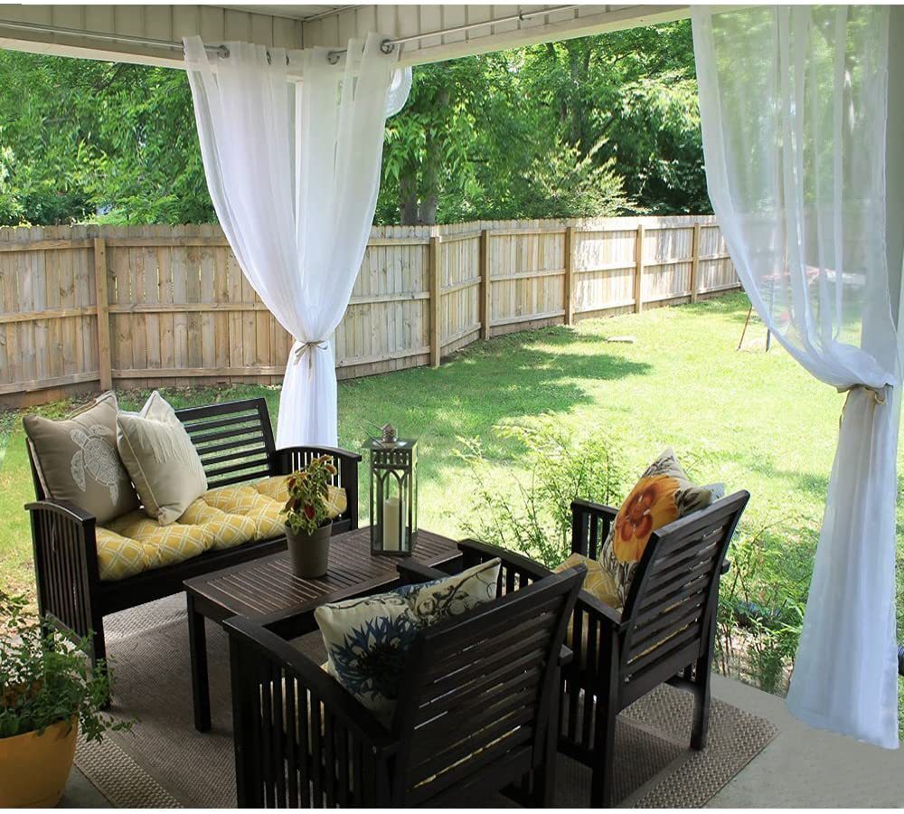 Outdoor Shading Door Curtain Waterproof Curtain Pavilion Balcony White Mesh Curtains Terrace Window Screen - My Store