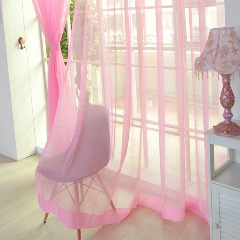 Solid Color Glass Mesh Curtains Transparent Color Ready-made Curtain Punch-free - My Store