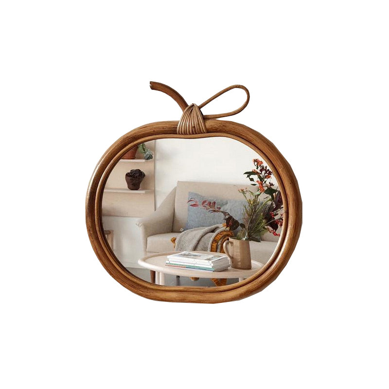 Handmade Rattan Retro Round Mirror Apple Mirror Household Make-up Mirror Wall Hanging Porch Decoration - My Store