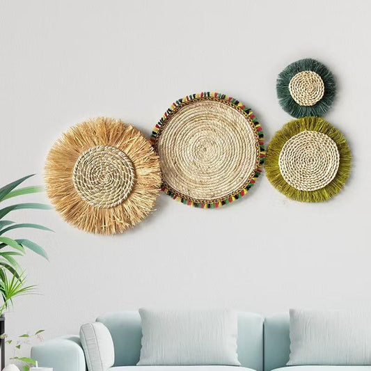 Tassel Wall Decor Round Colorful Raffia Hanging Ornament Woven Wall Hanging - My Store